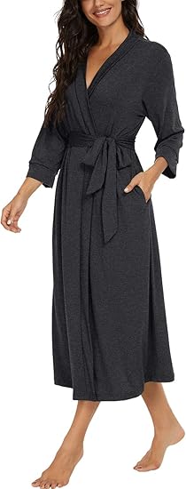 VINTATRE Women’s Long Knit Kimono Robe – Lightweight Soft V-Neck Loungewear
