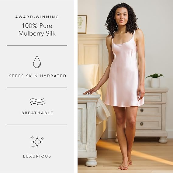 Fishers Finery Women’s 100% Pure Mulberry Silk Chemise Nightgown – Luxury Sleepwear