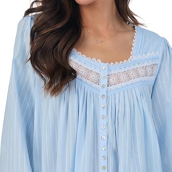 Eileen West Women’s Dobby Stripe 100% Cotton Long Sleeve Full-Length Robe